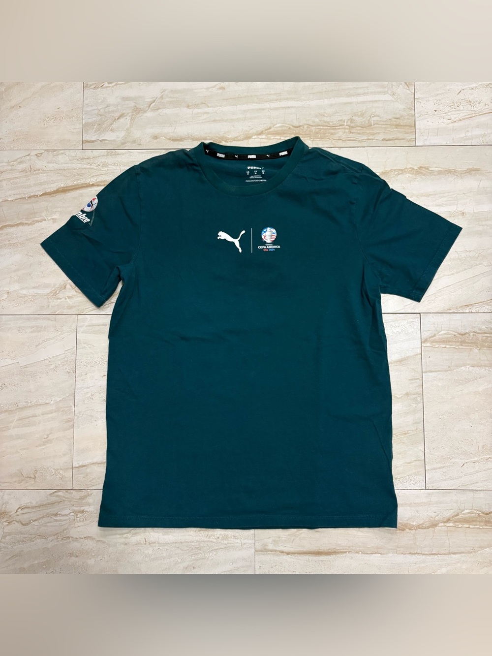 Puma Men's Teal Short Sleeve Crew Tee with Chest Logos